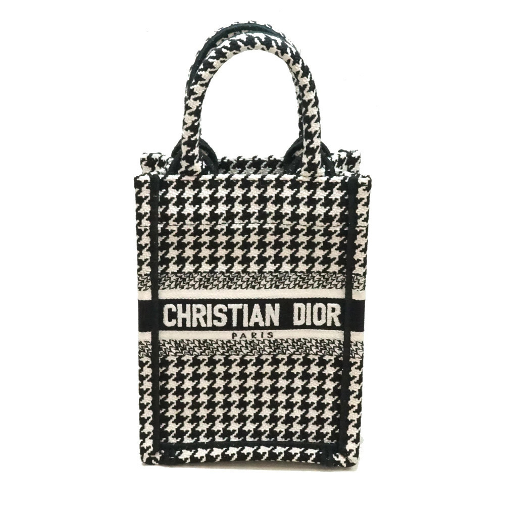 Christian Dior Book Tote Phone Bag Black White Houndstooth